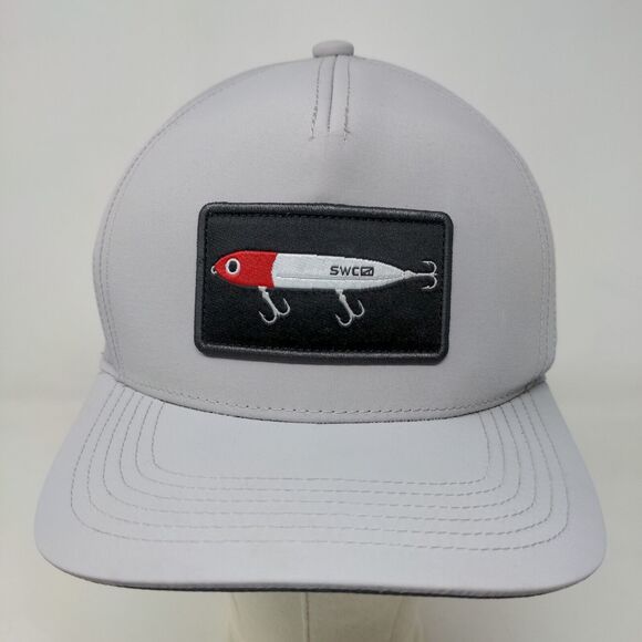 SWCO Men's Snapback Hat Gray Adjustable Embroidered Fishing Lure Logo Nylon - Picture 2 of 9